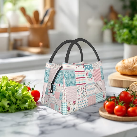 Retro Large-capacity Exquisite Lunch Bag - Nylon Printed Thick Fabric, Aluminum Foil Insulation Layer, Portable Storage Bag - Suitable for Daily Use During Commuting, Camping and Picnics