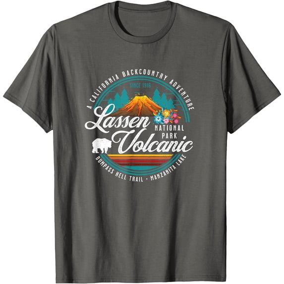Retro Lassen Volcanic National Park Vintage Hiking Camping Unisex T-Shirt for Men Women Kids Toddler,Charcoal Color,Size XL