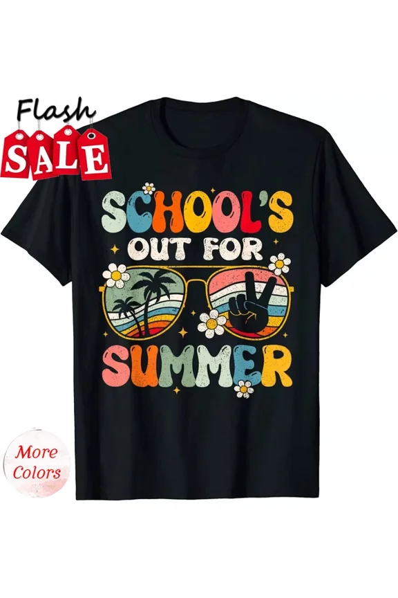 Retro Last Day Of School'S Out For Summer Teacher Gif T-Shirt S-5Xl Birthday Gifts; For Men & Women, Vintage Birthday Gift