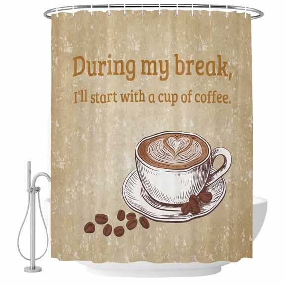 Retro Latte Bathroom Shower Curtains with Hooks, During My Break I'll Start with A Cup of Coffee Waterproof Fabric Washable Shower Curtain for Home Hotel Bathtub Decor 72x84 Inch