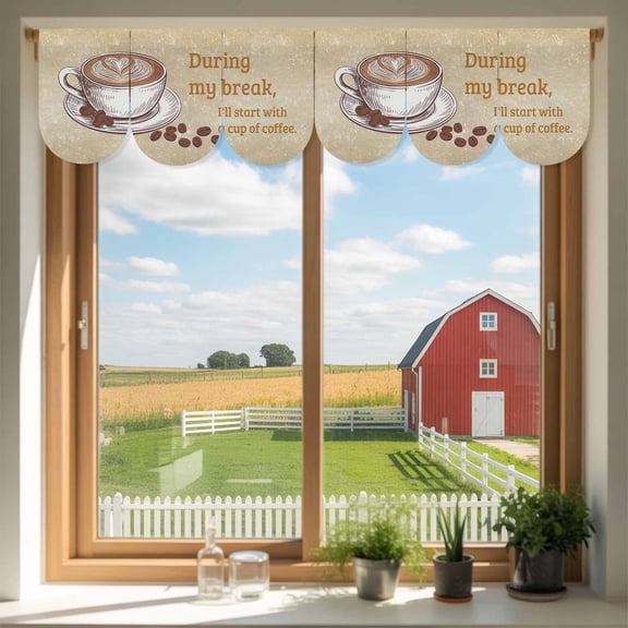 Retro Latte Door Banner During My Break I'll Start with A Cup of Coffee Small Scalloped Hanging Banner for Door, Hanging Flag Backdrop Decoration for Wall Window Party 3pcs, 8 x 12 Inch