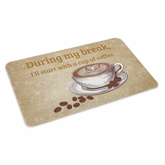 Retro Latte Doormat During My Break I'll Start with A Cup of Coffee Non Slip Low Profile Rubber Door Mat Washable Absorbent Indoor Front Door Mat Entryway Rug Entrance Carpet 16x24 Inch