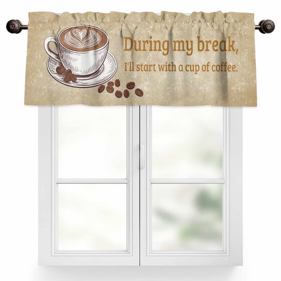 Retro Latte Valances for Windows During My Break I'll Start with A Cup of Coffee Valance Curtains Rod Pocket Bathroom Small Window Treatments for Kitchen Living Room Bedroom, 42"x12"