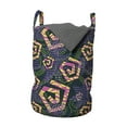 thumbnail image 1 of Retro Laundry Bag, Creative Geometric Edgy Spirals Triangles Memphis Art Pop Style Design, Basket with Handles Drawstring Closure for Laundromats, 13" x 19", Dark Teal and Multicolor, by Ambesonne, 1 of 4