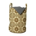 thumbnail image 1 of Retro Laundry Bag, Prehistoric Oriental Composition of Triangles Dots Flower Leaves Repeating Pattern, Basket with Handles Drawstring Closure for Laundromats, 13" x 19", Caramel Tan, by Ambesonne, 1 of 4