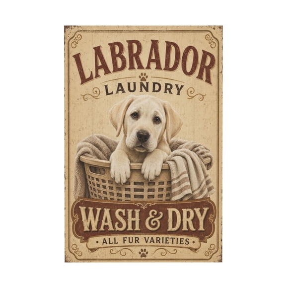 Retro Laundry Room Canvas Wall Art With Labrador Dog Design For Living Room Bedroom Bar Decor 12*18in