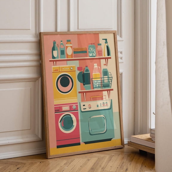 Retro Laundry Room Colorful Mid Century Funky Vintage Washer Dryer Graphic Poster Unframed Paper Print