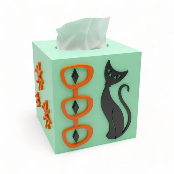 Retro Layers Atomic Cat Star Bursts Diamonds Style Tissue Box Mint Black Orange Cover MCM Midcentury Modern Home Dcor Office Holiday Decoration MCM