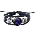 thumbnail image 1 of Retro Leather Braided Bracelet with Glow Gemstone Beads Constellation Theme Wrist Jewelry for Men Women, 1 of 1