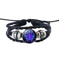 thumbnail image 1 of Retro Leather Braided Bracelet with Glow Gemstone Beads Constellation Theme Wrist Jewelry for Men Women, 1 of 1