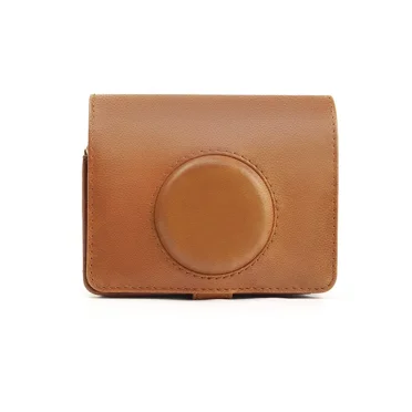 Retro Leather Case for Fujifilm Instax Mini EVO Instant Camera Storage Bag Hard Protective Shell with Shoulder Strap Accessories (Brown)