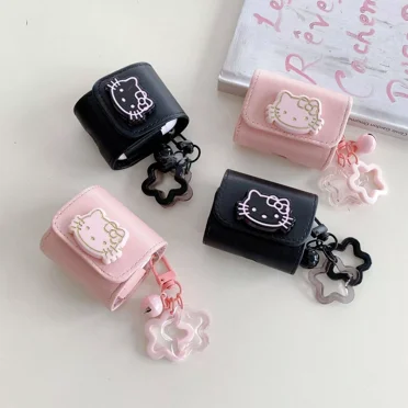 Retro Leather Cute Cartoon Hello Kitty Patterned Case Cover For Apple AirPods 4th 3rd 2nd 1st Generation Case Cover IPhone Earphone Accessories Anti-drop Case