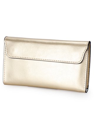 Women's Fashion Wallet With Gold Zip - Patent PU, 3 Compartments, Card Holder & Wrist Strap, Cream