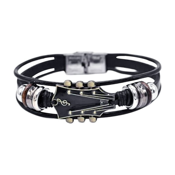 Retro Leather Guitar Bracelet Unique Guitar Leather Wristband With Stainless Steel Clasp Rock Leather Guitar Bracelet Ideal Music Enthusiast Accessory For Men Women