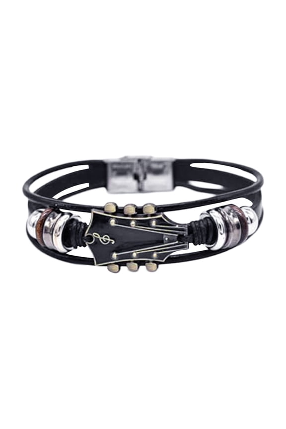 Retro Leather Guitar Bracelet Unique Guitar Leather Wristband With Stainless Steel Clasp Rock Leather Guitar Bracelet Ideal Music Enthusiast Accessory For Men Women