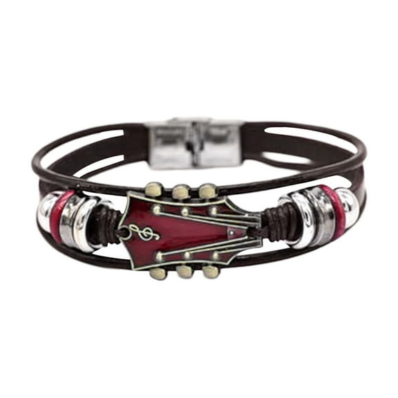 Retro Leather Guitar Bracelet Unique Guitar Wristband with Stainless Steel Clasp - Ideal Accessory for Music Enthusiasts Men and Women