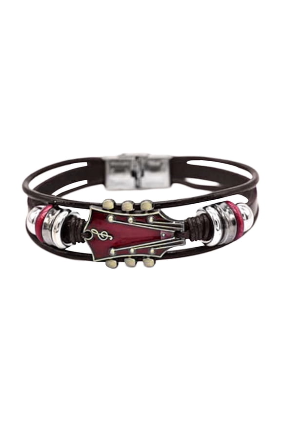 Retro Leather Guitar Bracelet Unique Music Wristband Stainless Steel Clasp Rock Style Accessory For Men Women Ideal For Music Enthusiasts