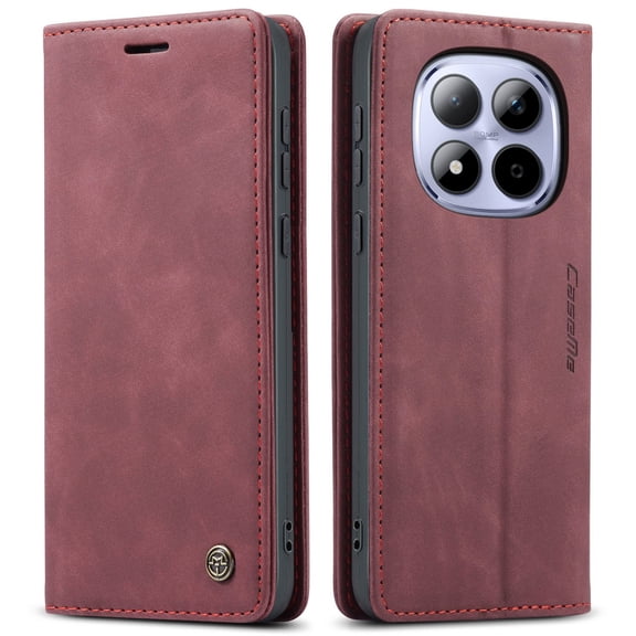 Retro Leather Wallet Case for GANGXUN Redmi Note 15 Pro 5G – Shockproof, Card Slots – Red