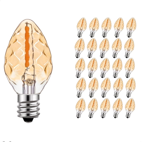 Retro Led Filament Bulb C7 Candle Bulb 0.5w equal to Incandescent Replacement 5w Mini Night Bulb E12 Base Candelabra Amber Glass 2200K Decorative Lamp 25Pack