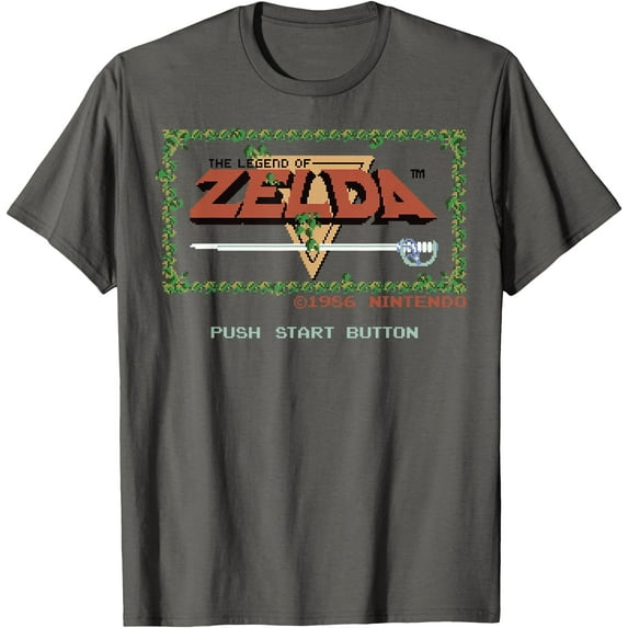 Retro Legend of Zelda Classic Title Screen DTG Print Unisex T-Shirt,Charcoal Color,Size 2XL