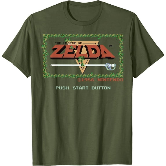Retro Legend of Zelda Classic Title Screen DTG Print Unisex T-Shirt,Military Green Color,Size 4XL