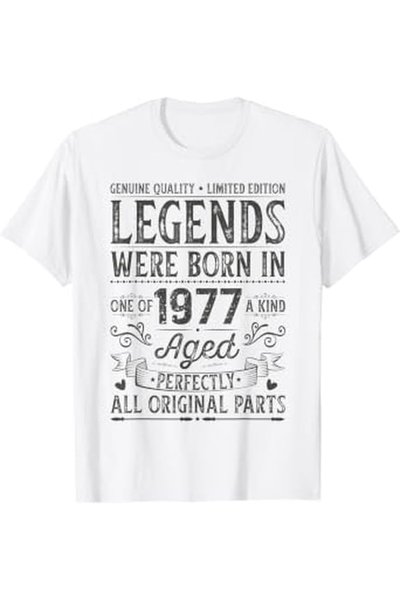 Retro Legends Were Born In 1977 Original Parts Birthday Celebration T-Shirt, Size S-5XL