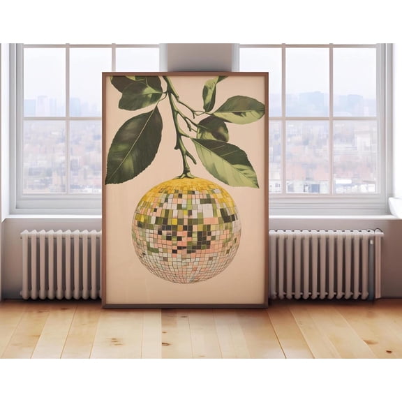 Retro Lemon Disco Ball Poster, Bar Cart Poster, Funky Food Home Decor, Preppy Citrus Fruit Wall Art, Diy Decor, Her Home Decor UNFRAMED Poster, Wall Art for Decor, Present, 16x24
