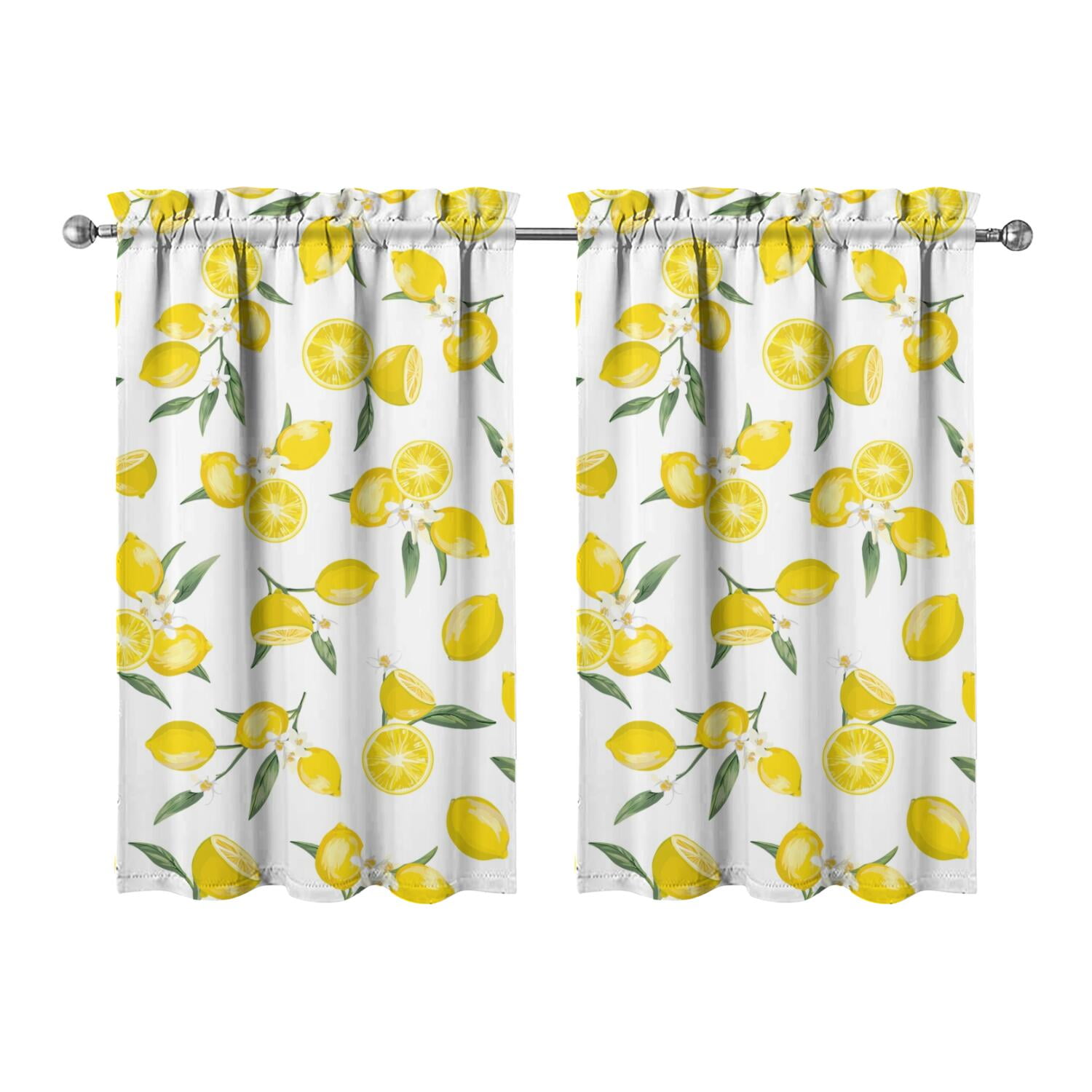 Retro Lemon Kitchen Curtains 2 Pack - Vintage Fruit & Floral Design, Cute Semi-Sheer Tier Curtains with Rod Pocket, 27.5x39 Inch Window Panels