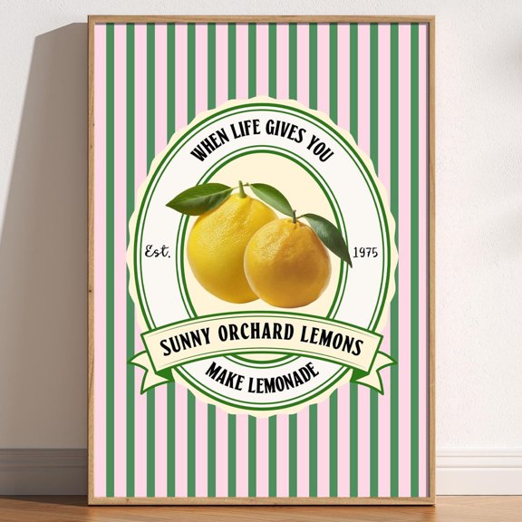 Retro Lemon Print Fruit Farm Advertisement Cafe Kitchen Decor