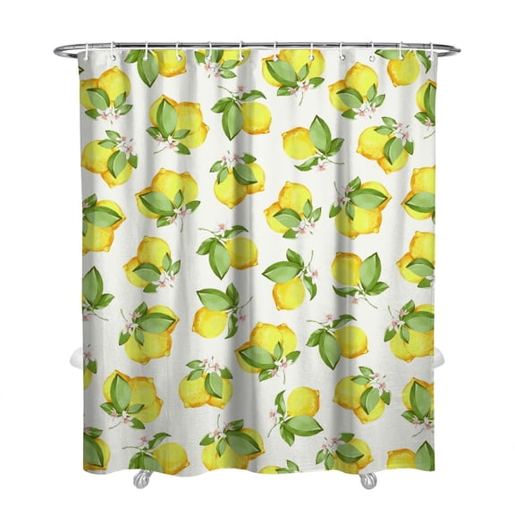 Retro Lemon Print Shower Curtain 72x84 Inch Waterproof Quick-Dry Machine Washable Bathroom Decor with Hooks