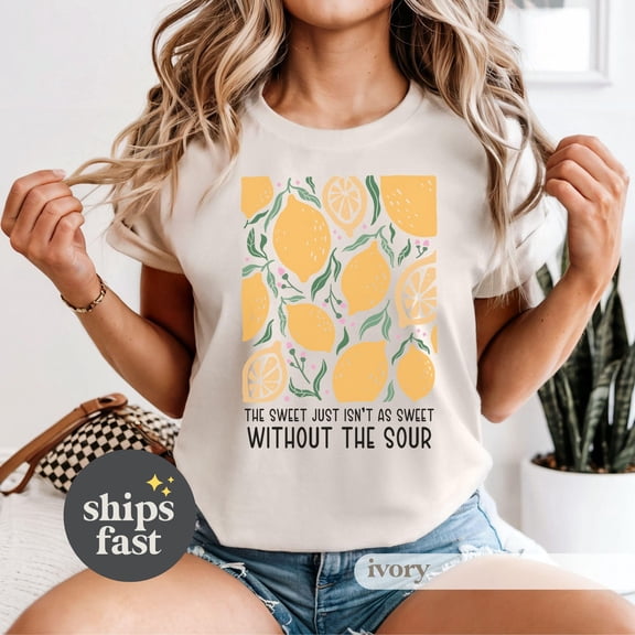 Retro Lemon Print TShirt Boho Botanical Tee with Inspirational Quote