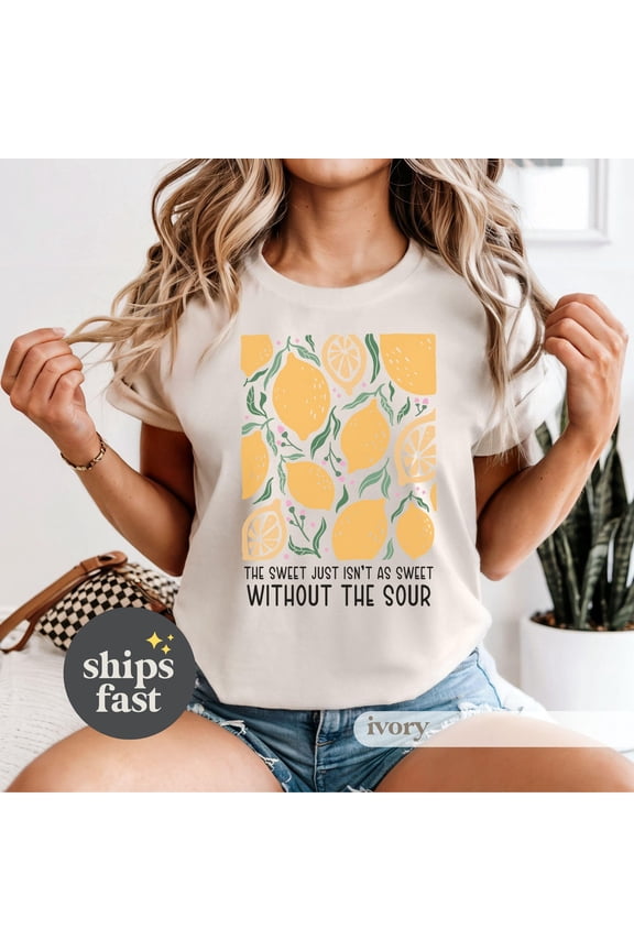 Retro Lemon Print TShirt Boho Botanical Tee with Inspirational Quote