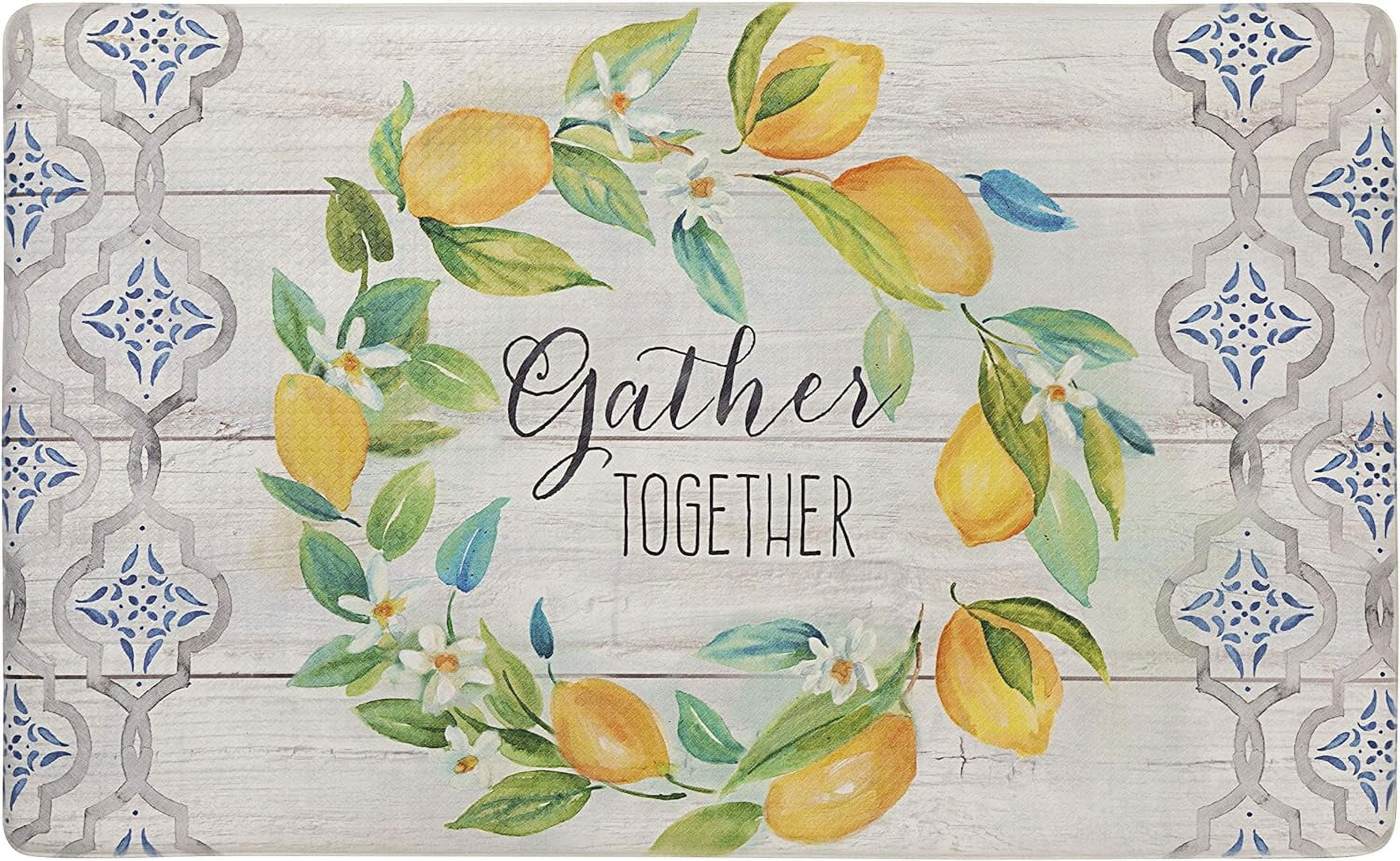Retro Lemon Wreath Non-Skid Kitchen Mat 17.5x30 Inch