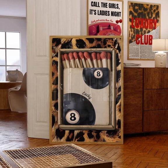 Retro Leo.Pard Matchbox Print Billiard Ball Wall Art UNFRAMED PAPER POSTER, Home Decor