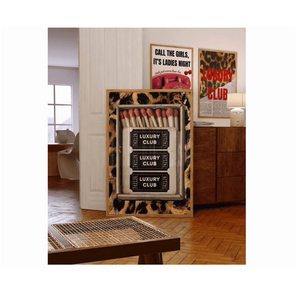 Retro Leo.pard Matchbox Wall Art Luxury Club Poster Black Poster Kitchen Print Trendy Dorm Room And Bar Cart Decor Cheetah Print Wall Art