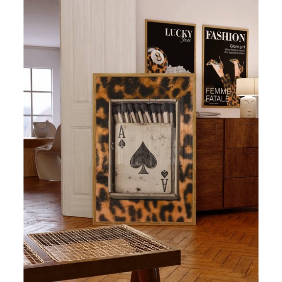 Retro Leopard Ace Of Spades Matchbox Art, Unframed Paper Print
