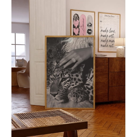 Retro Leopard Black and White Trendy Photography Wall Decor, Unframed Paper Print Size 8x12