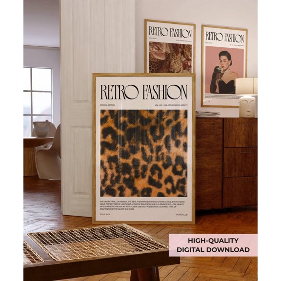 Retro Leopard Fashion Glam Animal Print Wall Art, Unframed Paper Print