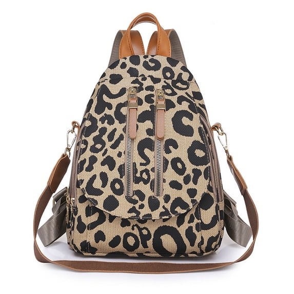 Retro Leopard Print Backpack Lightweight Two-Purpose Women's Backpack Textured Travel Bag