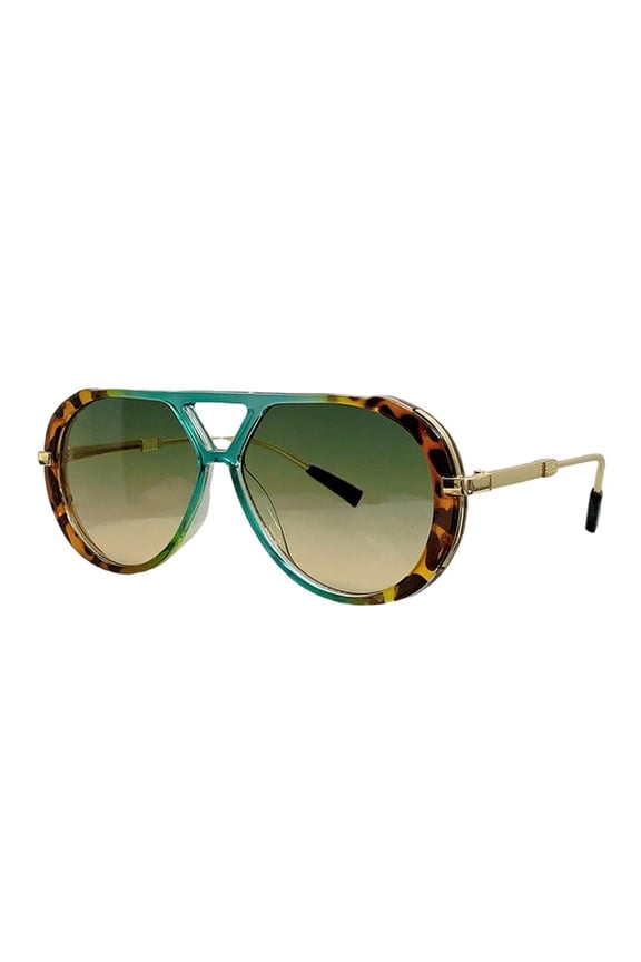 Retro Leopard Print Double Bridge Sunglasses with Round Frame Gradient Lenses For Women Daily Commute Outdoor Activity