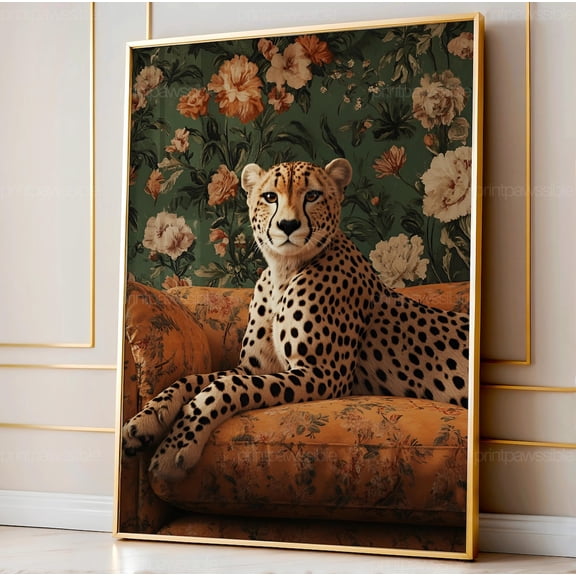 Retro Leopard Print Wall Art Trendy Cheetah Preppy Aesthetic Decor Maximalist Apartment, Unframed Canvas 24x36in