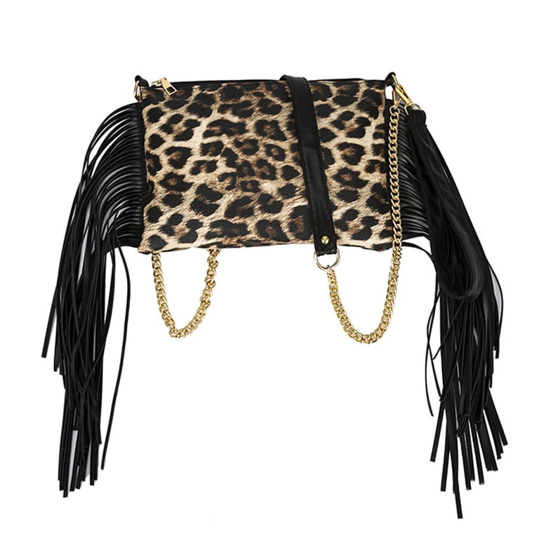 Leopard Print Sling Bag with Fringe Made to Order Leopard Cowhide, Embossed Leather & Fringe Bag  main image 4