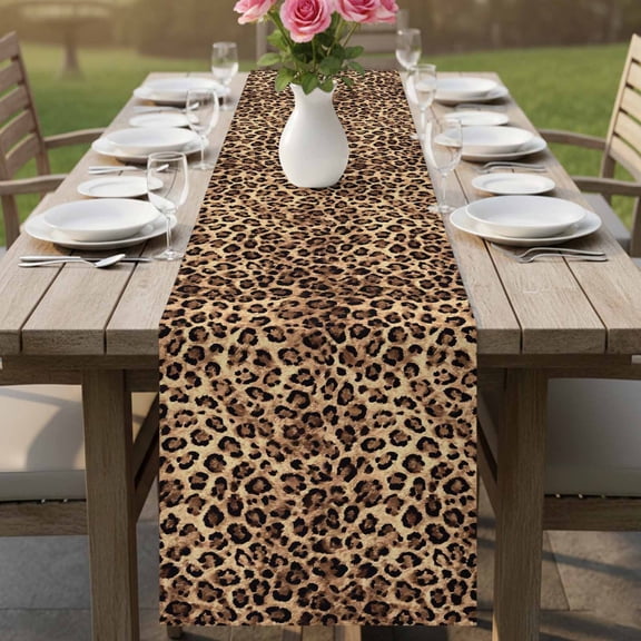 Retro Leopard Stripes Table Runner 90 Inches Long,Kitchen Dining Tablerunners Brown Black Colored Blocks Linen Table Runners Dresser Scarves for Home Dinner Wedding Holiday Party Decor