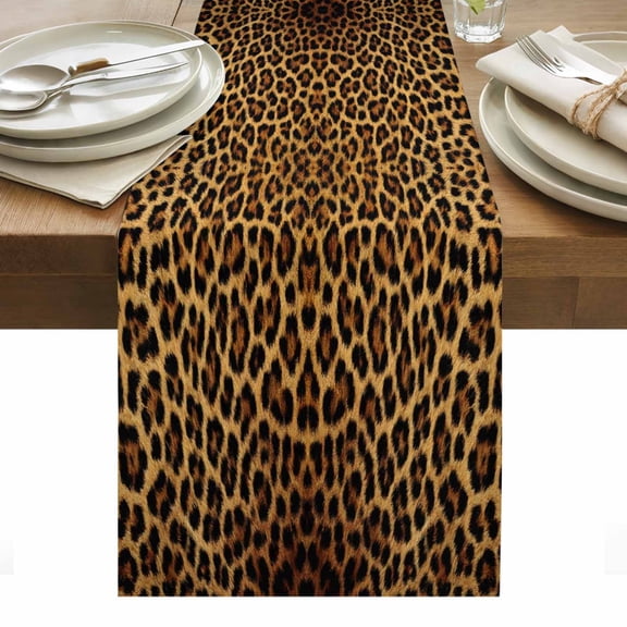 Retro Leopard Table Runner 18 x 72 Inch, Abstract Classic Texture Decoration Washable Cotton Linen Dining Table Runner Tabletop Decorations for Restaurant Home Kitchen Party