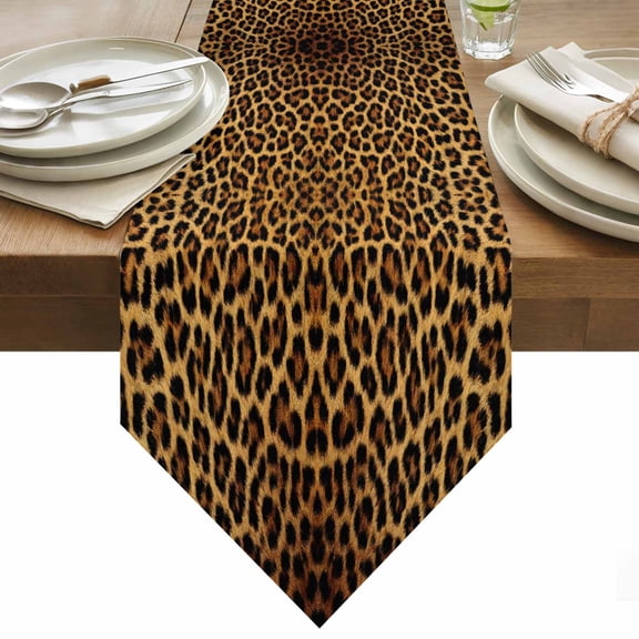Retro Leopard Table Runner 90 Inches Long Abstract Classic Texture Decoration Table Runners for Dining Room Tabletop Dresser Scarf Home Party Banquet Wedding Holiday Decoration