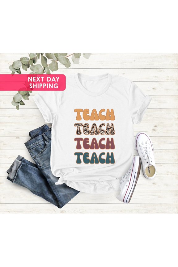 Retro Leopard Teach Shirt, Retro Teach Shirt, Retro Teacher Shirt, Teacher Leopard Shirts, Teacher,Teacher Tee, Retro Teach T-Shirt All Size S-5Xl