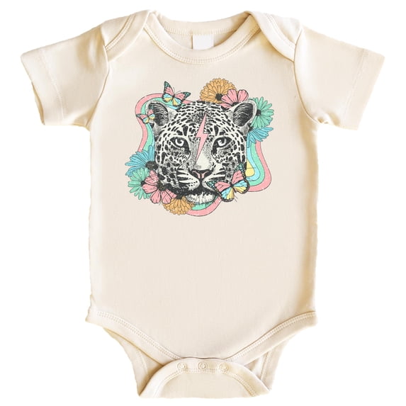 Retro Leopard and Flowers Everyday Shirt and Bodysuit for Girls Colorful Girly Leopard Tee Natural Bodysuit 18 Months