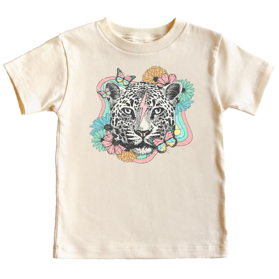 Retro Leopard and Flowers Everyday Shirt and Bodysuit for Girls Colorful Girly Leopard Tee Natural Shirt 18 Months