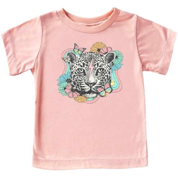 Retro Leopard and Flowers Everyday Shirt and Bodysuit for Girls Colorful Girly Leopard Tee Peach Shirt 18 Months