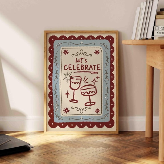 Retro Let S Celebrate Whimsical Poster Unframed Paper Print
